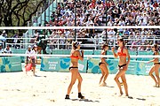 Deutsch: Beachvolleyball bei den Olympischen Jugendspielen 2018; Tag 9, 15. Oktober 2018; Mädchen, Viertelfinale: USA-Spanien 2–1 (21–19/17–21/15–9) English: Beach volleyball at the 2018 Summer Youth Olympics at 15 October 2018 – Girls Quarterfinals: USA-Spain 2–1 (21–19/17–21/15–9)