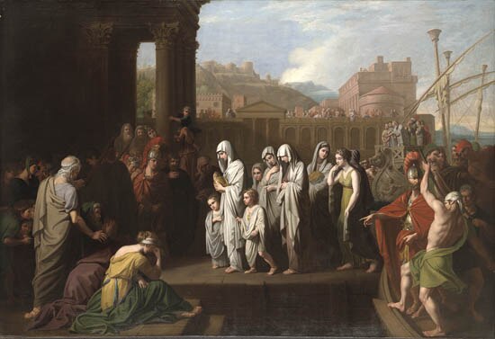 Benjamin West, Agrippina Landing at Brundisium with the Ashes of Germanicus (1768), oil on canvas. Yale University Art Gallery, New Haven.