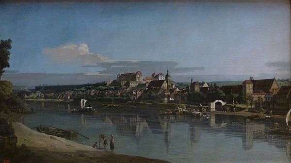 Bernardo Bellotto: View of Pirna from the right bank of the river Elba, near Posta.