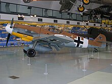 Bf 109 G-2 trop 10639 Black 6 at the RAF Museum - Hendon Bf 109 G-2 trop RAF Museum London.jpg