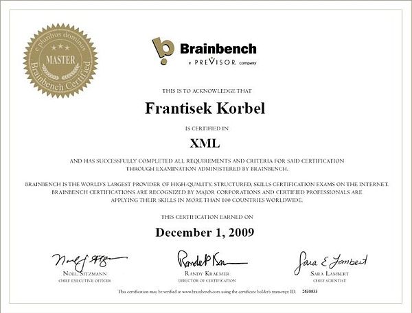 Brainbench XML certificate.jpg