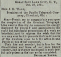 Thumbnail for File:Brigham Young telegram, October 18, 1861 - Deseret News.png