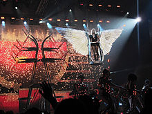 Spears performing "Till the World Ends" during the Femme Fatale Tour, 2011 Britney TTWE FFT Cleveland.jpg