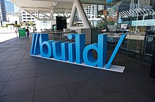 Sign for Microsoft's Build 2013 conference at the Moscone Center entrance in San Francisco Build 2013 sign.jpg