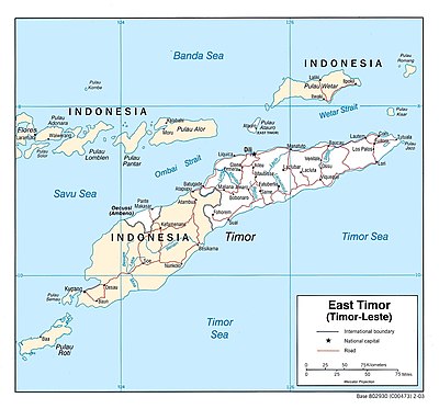 Mapa de Timor Oriental con sus ciudades