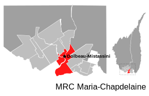 Dolbeau-Mistassini MRC: n (ranskalainen kunnallisviranomainen) sijainti: läänin kunta