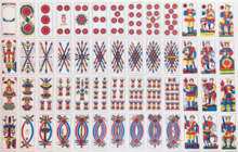 Traditional North Italian playing cards, like the Tarot of Marseilles, distinguish batons from swords by the use of straight versus curved lines. Carte bresciane al completo.png