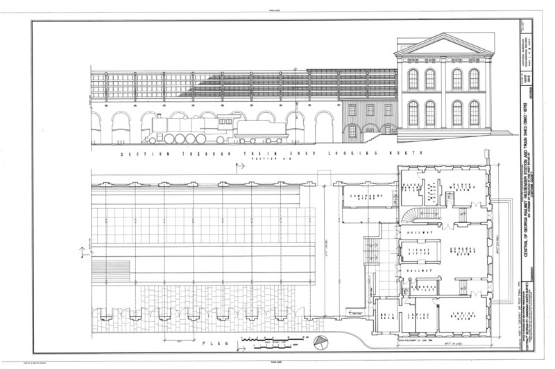 File:Central of Georgia Railway, Passenger Station and Train Shed, Corner of Louisville (Railroad) Road and West Broad Street, Savannah, Chatham County, GA HAER GA,26-SAV,56- (sheet 1 of 5).tif