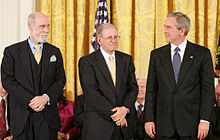 Vint Cerf and Robert Kahn being awarded the Presidential Medal Of Freedom by President Bush CerfKahnMedalOfFreedom.jpg