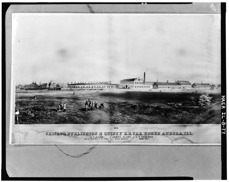 File:Chicago, Burlington, and Quincy R.R car works aurora, ILL. Photocopy of an undated lithograph based on an ambrotype by D.C. Pratt, C. 1857 - Chicago, Burlington and Quincy HAER ILL,45-AUR,1-77.tif