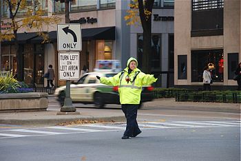 English: A traffic controller at Michigan Aven...