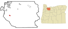 Clackamas County Oregon Beépített és be nem épített területek Molalla Highlighted.svg
