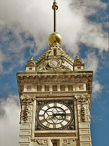 Close up view of Clock Tower, Brighton, showing the time ball in down descent Clock Tower, Brighton.JPG