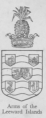 Герб Британских Подветренных островов, 1909 год. Герб Виргинских островов справа внизу.