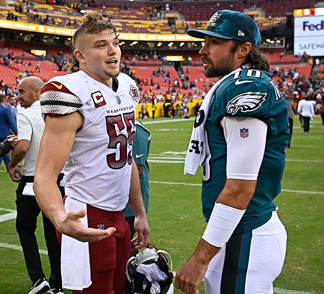 File:Cole Holcomb & Gardner Minshew Washington Commanders vs Philadelphia Eagles SEP2022.jpg