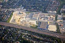 Highway 401 just west of Leslie Street Concord Park Place construction site 2009.JPG