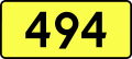 English: Sign of DW 494 with oficial font Drogowskaz and adequate dimensions.