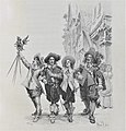 Aramis, Athos, d'Artagnan a Porthos, ilustrácia Maurice Leloira.