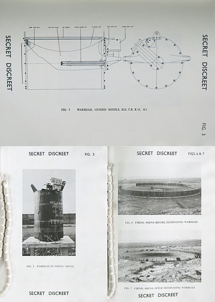 Before-and-after detonation of a K11A1 continuous rod warhead intended for Bloodhound Mk.2