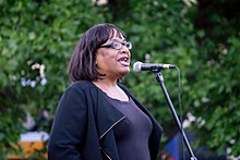 Diane Abbott, who became the first black woman to ever contest the Labour Party leadership in 2010. Diane Abbot Corbyn leadership rally August 2016.jpg