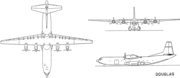 3-view line drawing of the Douglas C-133A Cargomaster.