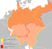 小ドイツ主義に基くドイツ統一までの変遷（1866年 – 1871年)   ドイツ連邦の境界線   北ドイツ連邦の境界線   ドイツ帝国の国境線