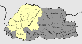 Alueet, joilla dzongkhan äidinkieliset puhujat asuvat