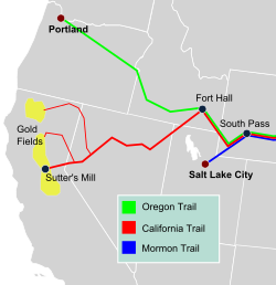 Emigrant trails - Various emigrant trails showing California gold fields.svg