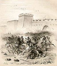 The capture of Bari led by the Emperor Louis II in 871 Emperor Louis II before Bari.jpg