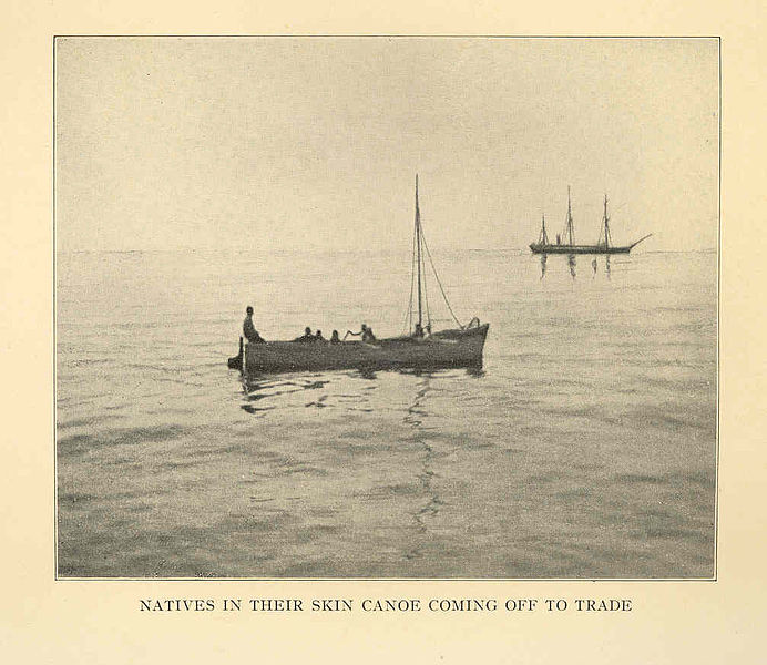 File:FMIB 37571 Natives in their skin canoe coming off to trade.jpeg