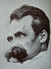 Kleiner Nietzsche-Kopf, Radierung von Hans Olde nach der Fotoserie Der kranke Nietzsche, 1899
