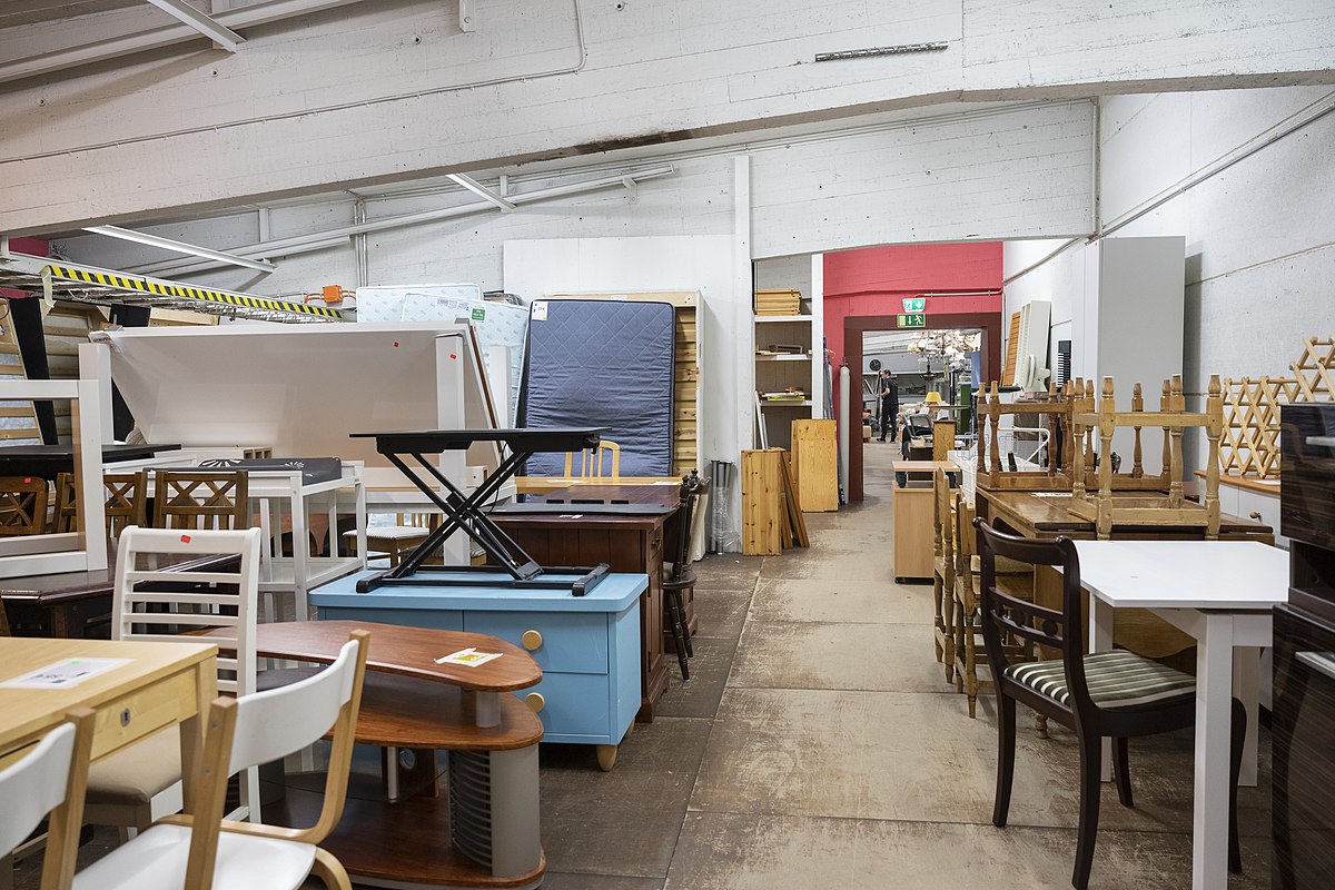 File:Furniture for sale in the Reuse Centre (Kierrätyskeskus) store in  Kyläsaari, Helsinki,  - Wikimedia Commons