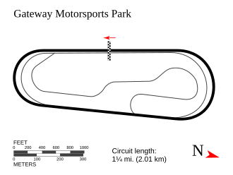 The layout of Gateway Motorsports Park, the venue where the race was held. Gateway Motorsports Park diagram.svg