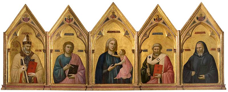 File:Giotto. The Badia Polyptych. c. 1300. 91x340cm. Uffizi, Florence..jpg
