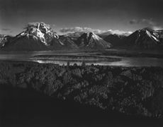 Grand Teton- Mt Moran and Jackson Lake from Signal Hill by Ansel Adams