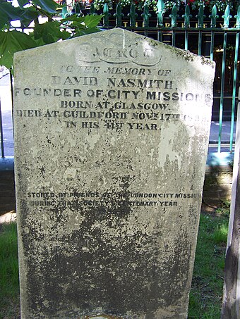 Monument to David Nasmith (died 1839), founder of the City Mission Movement