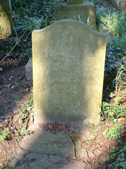 The gravestone of G. E. Moore and his wife Dorothy Moore in the Ascension Parish Burial Ground, Cambridge.