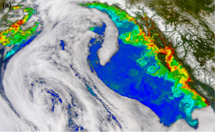 NASA Visible Earth image; ocean color from the SeaWIFS satellite, showing an anticyclonic Haida eddy in the Alaskan Current, southwest of Haida Gwaii. Haida Eddy.png