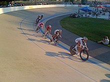 Track race taking place at the Hellyer Park Velodrome in San Jose, California Hellyerparkvelo.jpg