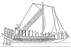 Egyptian ship with a loose-footed sail, similar to a longship. From the 5th dynasty (around 2700 BC)