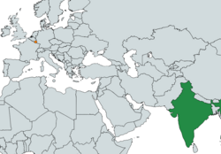 Kaart met locaties van India en Luxemburg