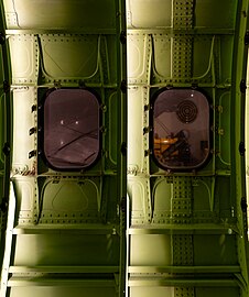 Interior view of the windows on a N7017U aircraft, Museum of Science and Industry, Chicago, Illinois, US