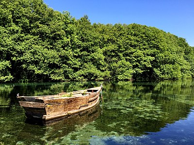 Skiff at the springs of Black Drim, Macedonia