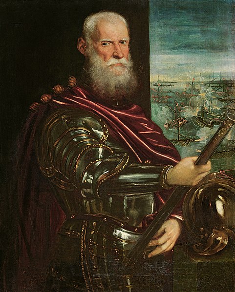 File:Jacopo Robusti, gen. Tintoretto, , Kunsthistorisches Museum Wien, Gemäldegalerie - Sebastiano Venier (gest. 1578) (Im Hintergrund, Die Seeschlacht bei Lepanto) - GG 32 - Kunsthistorisches Museum.jpg