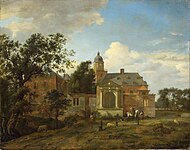 Jan van der Heyden and Adriaen van de Velde. View of Nijenrode Castle on the Vecht label QS:Len,"View of Nijenrode Castle on the Vecht" label QS:Lpl,"Widok zamku Nijenrode w Vecht" label QS:Lnl,"Gezicht op kasteel Nijenrode aan de Vecht" 1660-1672. oil on panel medium QS:P186,Q296955;P186,Q106857709,P518,Q861259 . 47 × 59 cm (18.5 × 23.2 in). Present whereabouts unknown