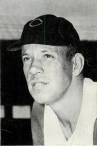 Nuxhall did not serve in World War II, but the shortage of baseball players during the war years led to his appearance in a game at the age of 15. Joe Nuxhall 1957.png