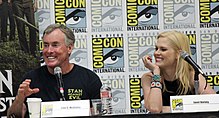 McGinley and Varney at a panel for Stan Against Evil at the 2017 Comic-Con International JohnMcGinleyJanetVarneySDCC2017.JPG