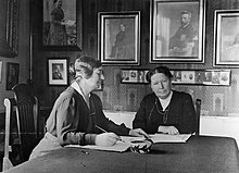 Julie Arenholt and Gyrithe Lemche in 1922. Both headed the Danish Women's Society. Julie Arentholt and Gyrithe Lemche in 1922.jpg