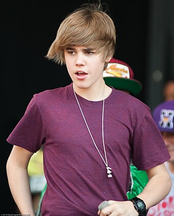 Bieber performing at the 2010 White House Easter Egg Roll, displaying his earlier trademark haircut