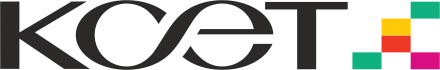 KCET logo from 2017 to 2021, the c and e stylized to look like the infinity symbol. The original text logo without the colored squares was introduced in 1997.